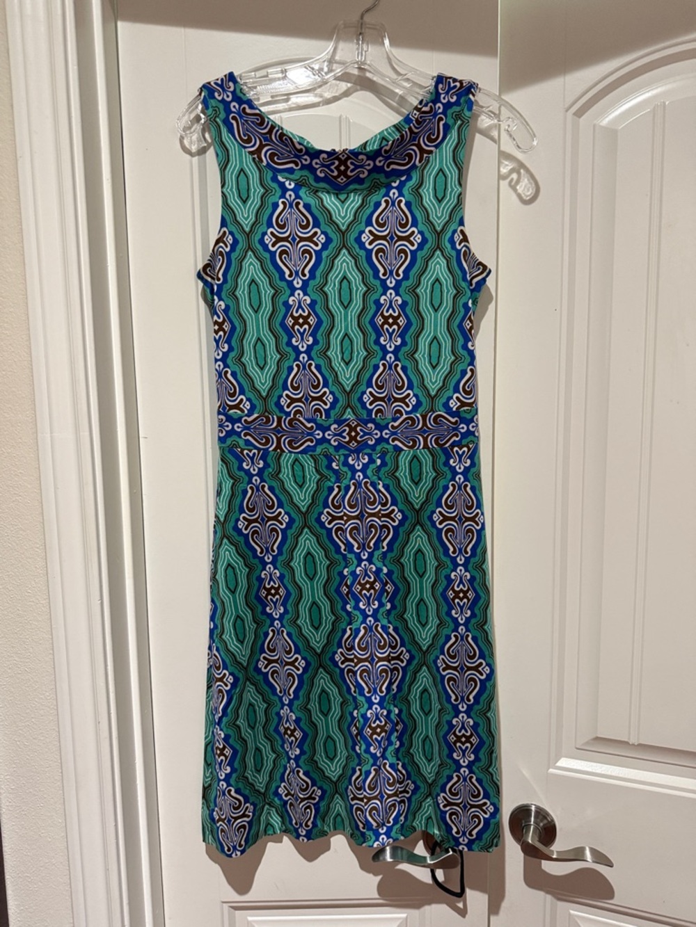Tory Burch Silk Sleeveless Blue & Teal Patterned Shift Dress